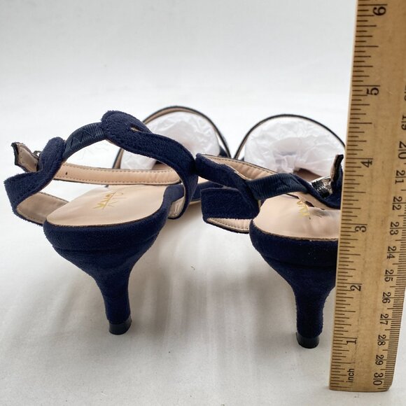 XYD Navy Open Toe Ankle Strap Wedding Kitten Heels Rhinestones Studded Sandals - Picture 5 of 8